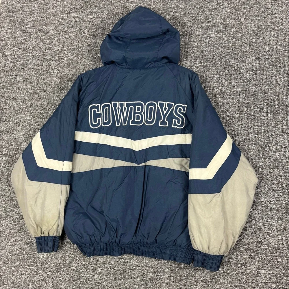 Vintage 90s Official Fan Dallas Cowboys Puffer Jacket Navy Blue Grey Mens XL